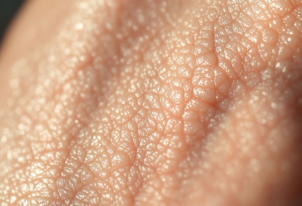 Extreme macro of forearm skin texture in cool directional daylight
